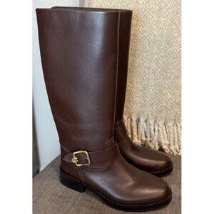 Coach Women's 7.5 Madeline Brown Buckle Detail Tall Block Heel Boots DISPLAY